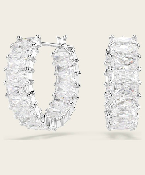 【公式】【スワロフスキー】Matrix フープピアス バゲット・カット ホワイト ロジウム・プレーティング