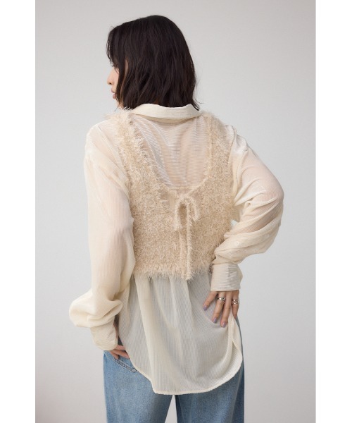 AZUL by moussy（アズールバイマウジー）の「バックオープンポンポンヤーンベスト（ベスト・レディース・グレー/ピンク/アイボリー・FREE）」の5枚目の写真