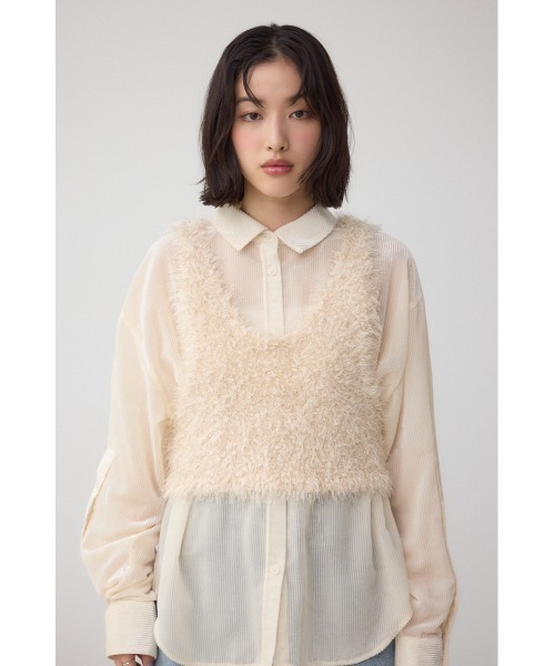 AZUL by moussy（アズールバイマウジー）の「バックオープンポンポンヤーンベスト（ベスト・レディース・グレー/ピンク/アイボリー・FREE）」の7枚目の写真