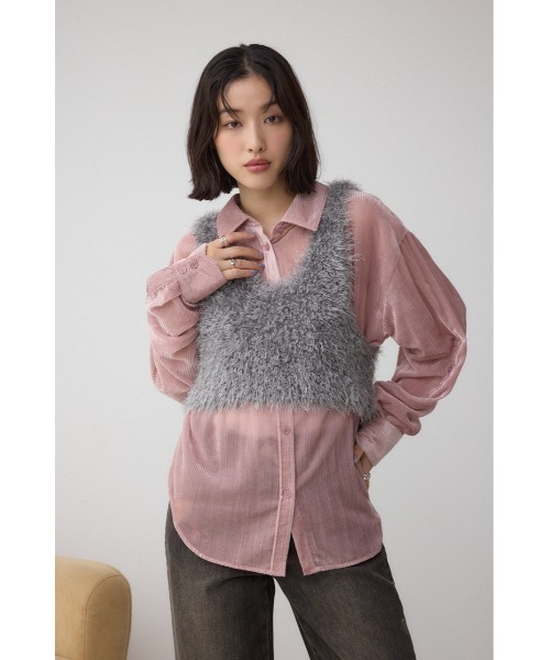 AZUL by moussy（アズールバイマウジー）の「バックオープンポンポンヤーンベスト（ベスト・レディース・グレー/ピンク/アイボリー・FREE）」の15枚目の写真