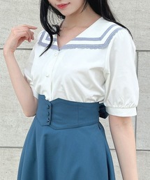 レースライン使いセーラーブラウス　夏服