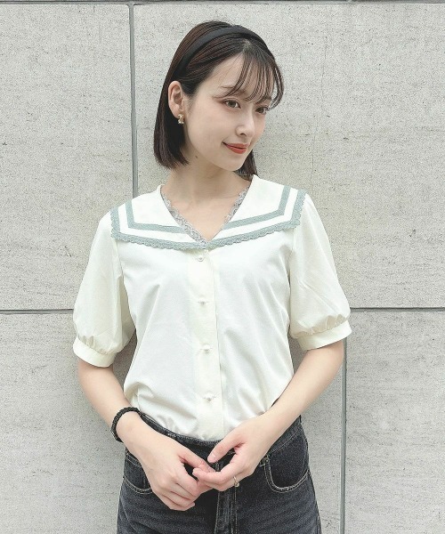 F i.n.t(フィント)の「レースライン使いセーラーブラウス 夏服(シャツ/ブラウス・レディース・アイボリー/オフホワイト・FREE)」の2枚目の写真
