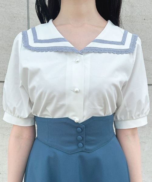 F i.n.t(フィント)の「レースライン使いセーラーブラウス 夏服(シャツ/ブラウス・レディース・アイボリー/オフホワイト・FREE)」の9枚目の写真