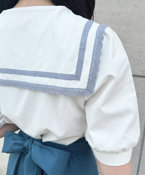 F i.n.t(フィント)の「レースライン使いセーラーブラウス 夏服(シャツ/ブラウス・レディース・アイボリー/オフホワイト・FREE)」の11枚目の写真