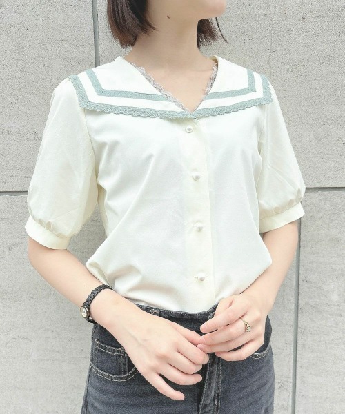 F i.n.t(フィント)の「レースライン使いセーラーブラウス 夏服(シャツ/ブラウス・レディース・アイボリー/オフホワイト・FREE)」の14枚目の写真