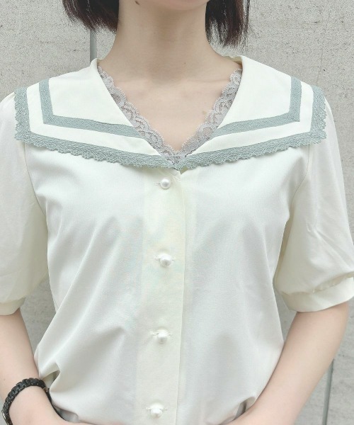 F i.n.t(フィント)の「レースライン使いセーラーブラウス 夏服(シャツ/ブラウス・レディース・アイボリー/オフホワイト・FREE)」の3枚目の写真
