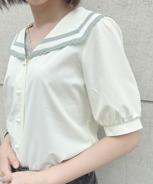 F i.n.t(フィント)の「レースライン使いセーラーブラウス 夏服(シャツ/ブラウス・レディース・アイボリー/オフホワイト・FREE)」の4枚目の写真