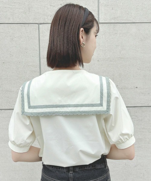 F i.n.t(フィント)の「レースライン使いセーラーブラウス 夏服(シャツ/ブラウス・レディース・アイボリー/オフホワイト・FREE)」の5枚目の写真