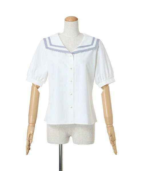 F i.n.t(フィント)の「レースライン使いセーラーブラウス 夏服(シャツ/ブラウス・レディース・アイボリー/オフホワイト・FREE)」の6枚目の写真