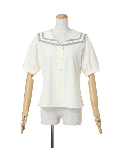 F i.n.t(フィント)の「レースライン使いセーラーブラウス 夏服(シャツ/ブラウス・レディース・アイボリー/オフホワイト・FREE)」の7枚目の写真