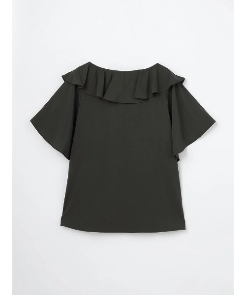 Perfect Suit FActory（パーフェクトスーツファクトリー）の「Vネック　ラッフルブラウス　オフホワイト/グレー/ベージュ（Tシャツ/カットソー・レディース・チャコールグレー/ベージュ/オフホワイト・L/M）」の4枚目の写真