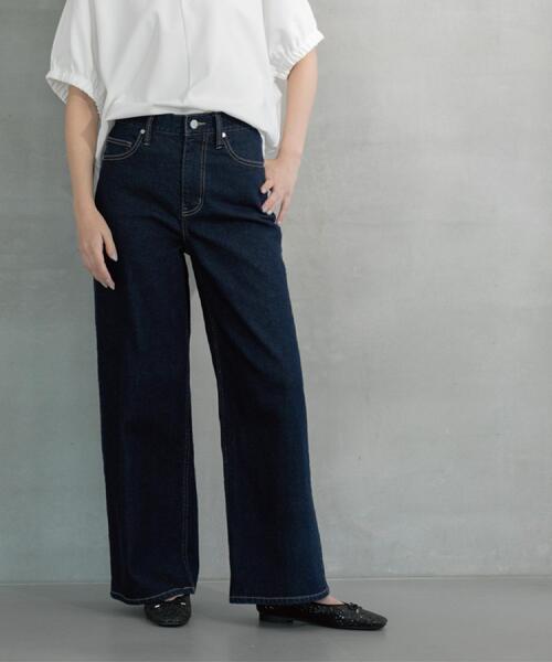 OPAQUE.CLIP（オペークドットクリップ）の「ストレッチバギーデニム【洗濯機洗い可】《SS～LL》（デニムパンツ・レディース・スミクロ/ブルー系その他/ネイビー/ホワイト/サックスブルー・36/38/40/42/34/02/03）」の4枚目の写真