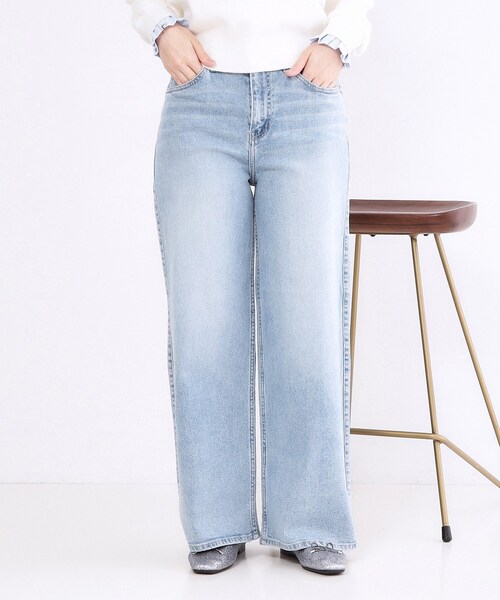 OPAQUE.CLIP（オペークドットクリップ）の「ストレッチバギーデニム【洗濯機洗い可】《SS～LL》（デニムパンツ・レディース・スミクロ/ブルー系その他/ネイビー/ホワイト/サックスブルー・36/38/40/42/34/02/03）」の5枚目の写真