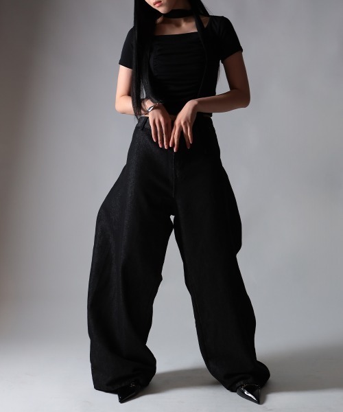 NANAHACHI（ナナハチ）の「デザインタック ワイドデニムパンツ（デニムパンツ・レディース・ブルー/ブラック・SMALL/MEDIUM/LARGE）」の20枚目の写真