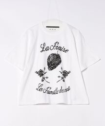 tシャツ 5．6オンスコットン天竺　いちご＆バラモチーフプリントTシャツ レディース 5.6オンスコットン天竺 いちご&バラモチーフプリントTシャツ（T