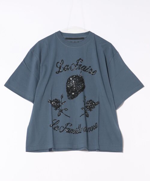 H.A.K（ハク）の「5．6オンスコットン天竺　いちご＆バラモチーフプリントTシャツ（Tシャツ/カットソー・レディース・ブルー/ホワイト/ブラック・FREE）」の3枚目の写真