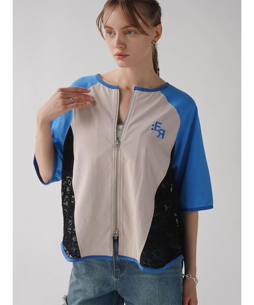 :ETHROF(イーサオブ)の「SIDE LACE BASEBALL ZIP SHIRT(シャツ/ブラウス・レディース・ブラック/ブルー/ホワイト・MEDIUM)」の4枚目の写真