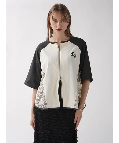 :ETHROF(イーサオブ)の「SIDE LACE BASEBALL ZIP SHIRT(シャツ/ブラウス・レディース・ブラック/ブルー/ホワイト・MEDIUM)」の7枚目の写真