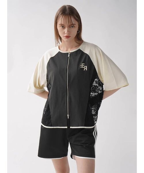 :ETHROF(イーサオブ)の「SIDE LACE BASEBALL ZIP SHIRT(シャツ/ブラウス・レディース・ブラック/ブルー/ホワイト・MEDIUM)」の2枚目の写真