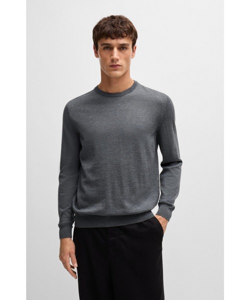 ヒューゴボス ニット セーター 長袖 クルーネック ワンカラー グレー HUGO BOSS｜ヒューゴボス（メンズ）のニット/セーター（グレー/灰色系