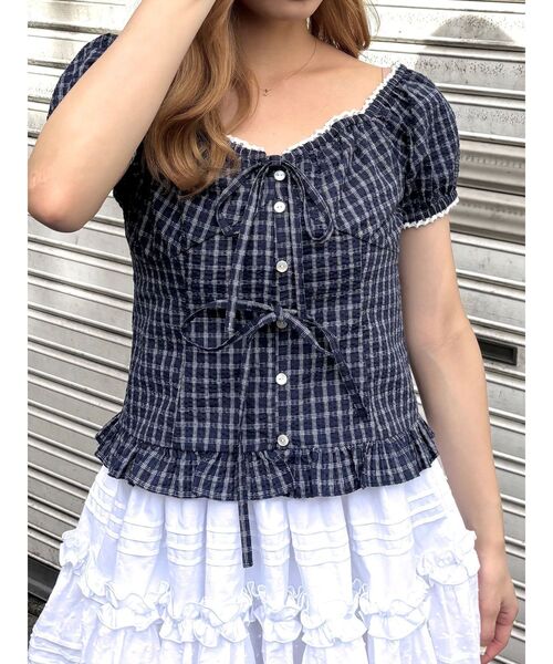 CALNAMUR（カルナムール）の「フリルカラーシャツ（シャツ/ブラウス・レディース・ブラウン/ネイビー/オフホワイト・FREE）」の3枚目の写真