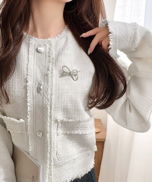 セール】きらめく魔法に甘さを添えて♪リボンブローチ使い長袖ラメ入り