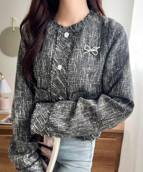 セール】きらめく魔法に甘さを添えて♪リボンブローチ使い長袖ラメ入り