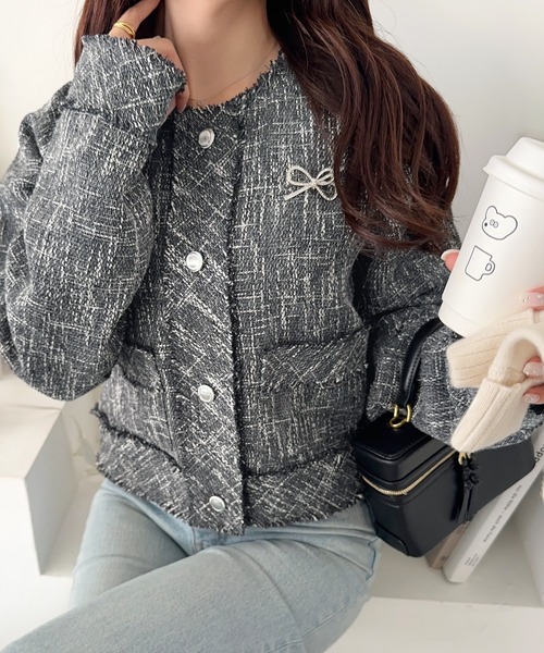 セール】きらめく魔法に甘さを添えて♪リボンブローチ使い長袖ラメ入り