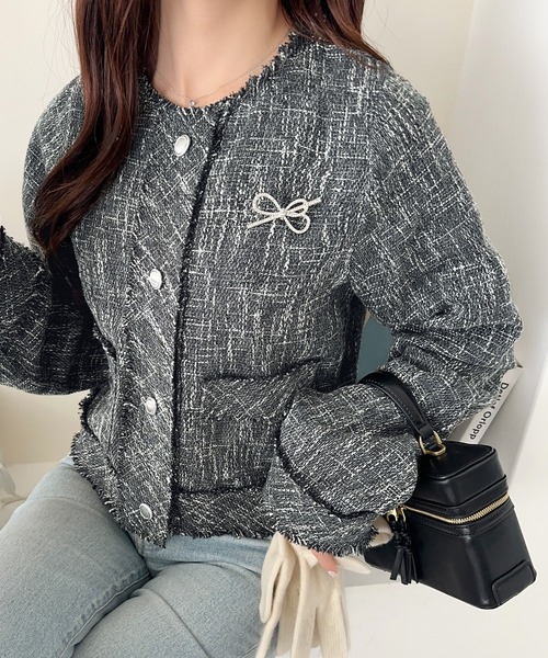 セール】きらめく魔法に甘さを添えて♪リボンブローチ使い長袖ラメ入り