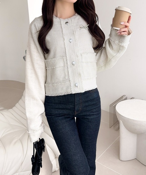 セール】きらめく魔法に甘さを添えて♪リボンブローチ使い長袖ラメ入り