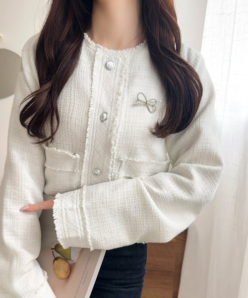 セール】きらめく魔法に甘さを添えて♪リボンブローチ使い長袖ラメ入り