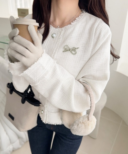 セール】きらめく魔法に甘さを添えて♪リボンブローチ使い長袖ラメ入り