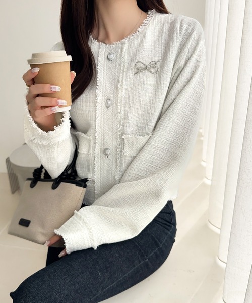 セール】きらめく魔法に甘さを添えて♪リボンブローチ使い長袖ラメ入り