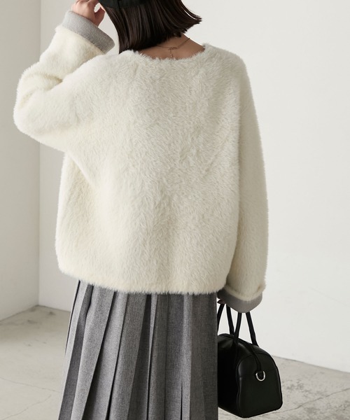 セール】Wフェイスミンクシャギー金ボタンニットカーディガン