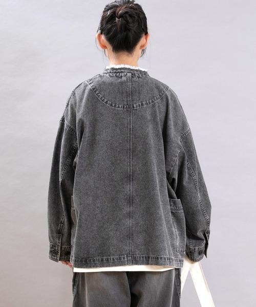 セール】J2146 こだわり加工のフレンチワークジャケット（ノーカラー