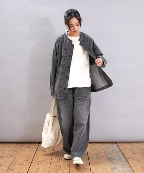 セール】J2146 こだわり加工のフレンチワークジャケット（ノーカラー