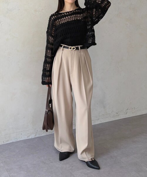 Thevon(ゼボン)の「ブークレ起毛透かし編みショートニット(ニット/セーター・レディース・アイボリー/ブラック・FREE)」の19枚目の写真