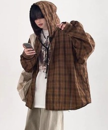 DEVICE（デバイス）の「フーディー ヴィンテージライク チェックシャツ 韓国ファッション 韓国ストリート ストリートファッション オーバーサイズ ルーズ 古着風 Y2K（シャツ/ブラウス）」