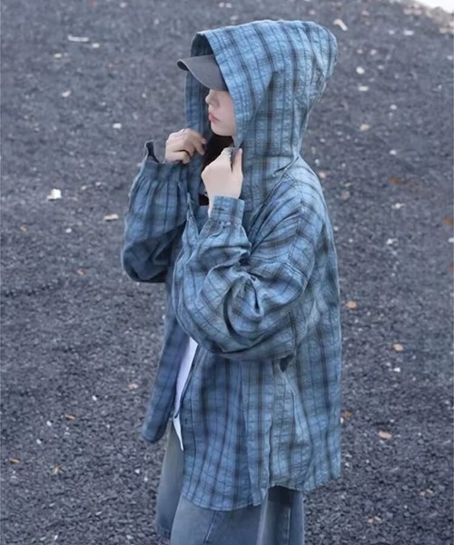 セール】フーディー ヴィンテージライク チェックシャツ 韓国