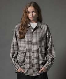 Ｙ's ワイズ 美品 21SS スモーク ブリーチ チェック ブラウス 2 forksy.】ビッグカラーキャンディースリーブチェック柄ブラウス forksy