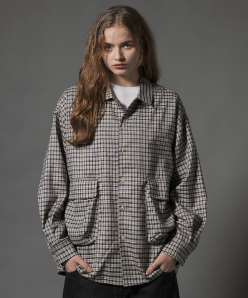 Double Pocket Long Sleeve Check Shirt - ダブルポケット長袖チェック