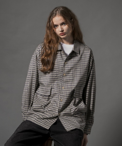 Double Pocket Long Sleeve Check Shirt - ダブルポケット長袖チェック