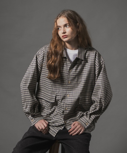 CIVVY.（シヴィ―）の「Double Pocket Long Sleeve Check Shirt - ダブルポケット長袖チェックシャツ -（シャツ/ブラウス・メンズ・ブラウン/ブルー・LARGE/MEDIUM）」の11枚目の写真