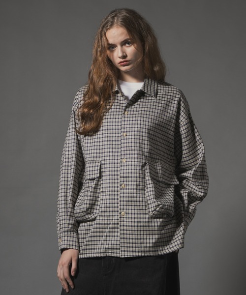 Double Pocket Long Sleeve Check Shirt - ダブルポケット長袖チェック