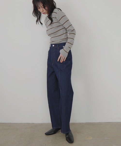 濃紺 ストレートデニム パンツ ステッチストレートデニムパンツ | レディースファッション通販 - DHOLIC