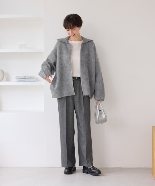 ROPE' PICNIC（ロペピクニック）の「【WEB限定】Wジップシャギーニットブルゾン（ブルゾン・レディース・カーキ/ライトグレー/ベージュ・FREE）」の4枚目の写真