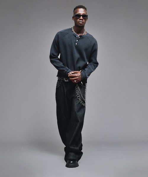 【専用】ANDER HUNK メタルヘンリーネックサーマル ブラック系 ANDER HUNK tシャツ Metal Henry neck Thermal / メタルヘンリー