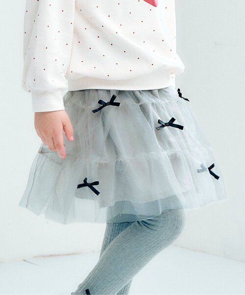 apres les cours(アプレレクール)の「【ジュニア対応】リボンティアードチュールスカート(スカート・キッズ・グレー/アイボリー・90/100/110/120/130/140)」の2枚目の写真