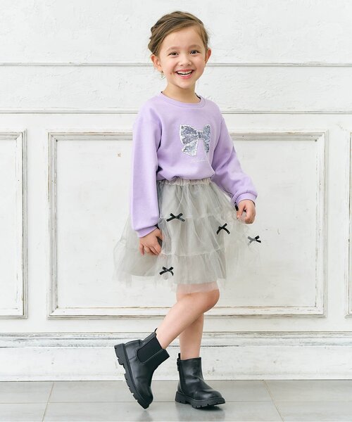 apres les cours(アプレレクール)の「【ジュニア対応】リボンティアードチュールスカート(スカート・キッズ・グレー/アイボリー・90/100/110/120/130/140)」の8枚目の写真