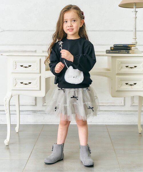 apres les cours(アプレレクール)の「【ジュニア対応】リボンティアードチュールスカート(スカート・キッズ・グレー/アイボリー・90/100/110/120/130/140)」の9枚目の写真